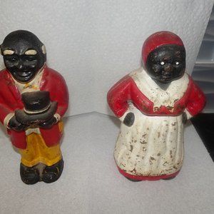 Vintage Black Americana Cast Iron Coin Bank Couple